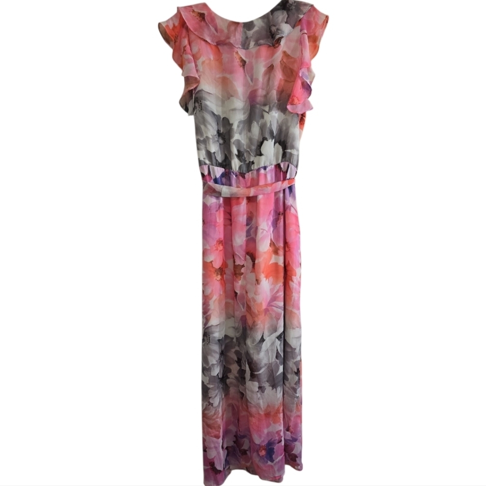 Anthropologie HD in Paris Easel Flora Maxi Dress 14 Watercolor Ruffles Belted - Picture 8 of 12